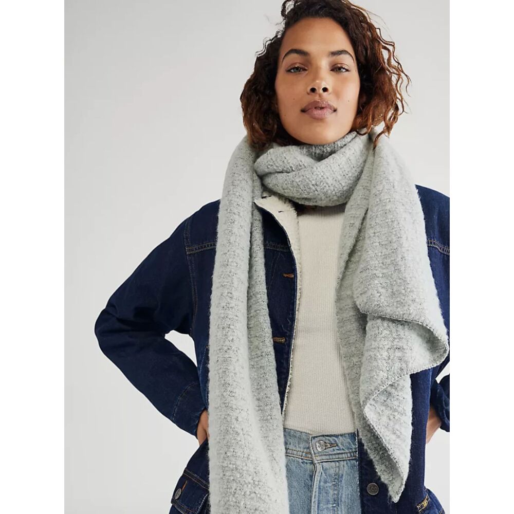 Free People Ripple Recycled Blend Scarf Sky Blue One Size Cozy Boho Soft